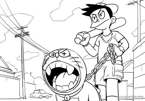 国人手绘GTA5哆啦A梦版随笔画 还原度爆表