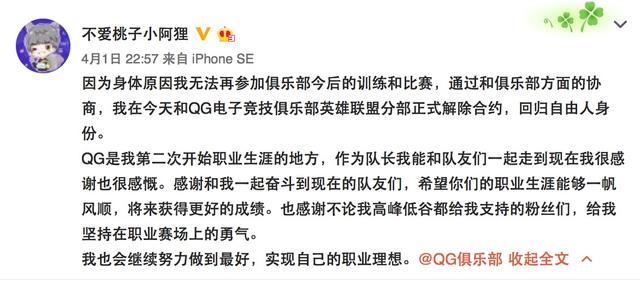 QG阿狸谈离队:阴谋论的都消停吧 我走跟诺夏无