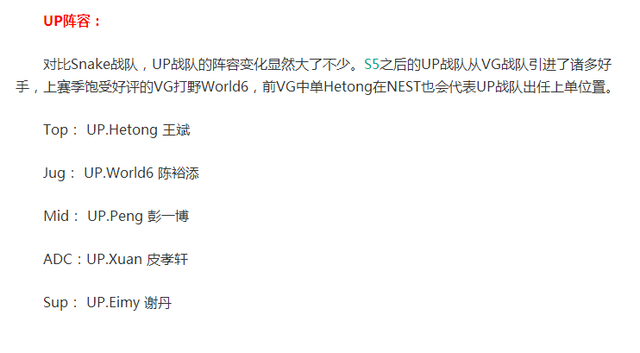 UP战队转会公告 引入原VG战队4名选手