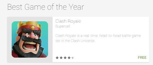 谷歌评北美区2016年度最佳游戏：《皇室战争》当选