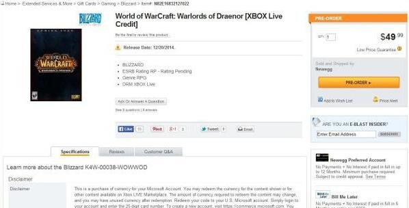 《魔兽世界》6.0登陆XboxOne 将于9月23日发布