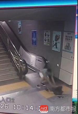 深圳地铁惊魂：女乘客掉入集水井 被前方乘客转身拉住