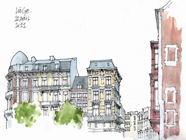 比利时钢笔画大师手绘西方古典建筑