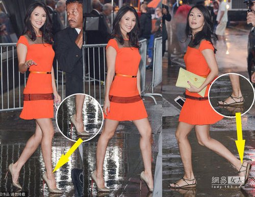 章子怡疾走美国连换4件衣 红绿撞色镂空Bra抢镜