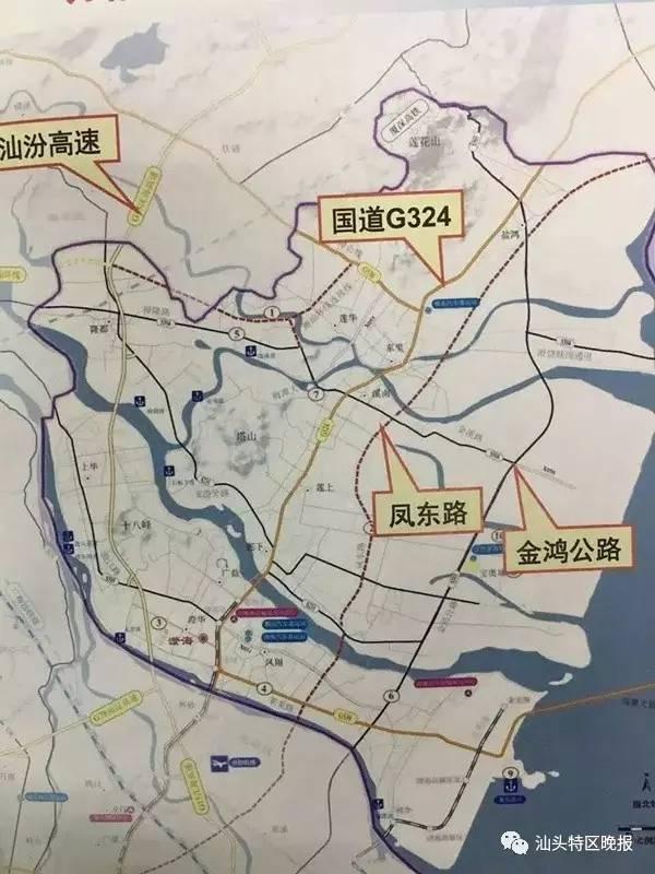 目前,汕头市区至澄海区的主要通道为汕汾高速,国道324线与金鸿公路.