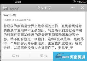 郑州死亡大熊猫曾被强逼“坐台” 