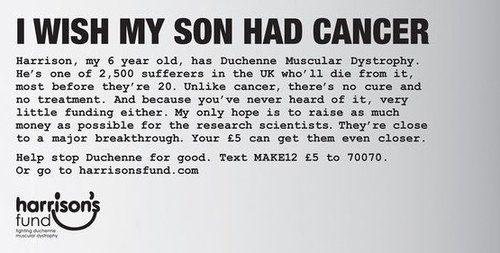 英国受质疑公益广告语:我希望儿子患的是癌症