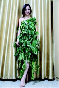 宜昌大学生用树叶做裙子 摘得环保服饰大赛桂