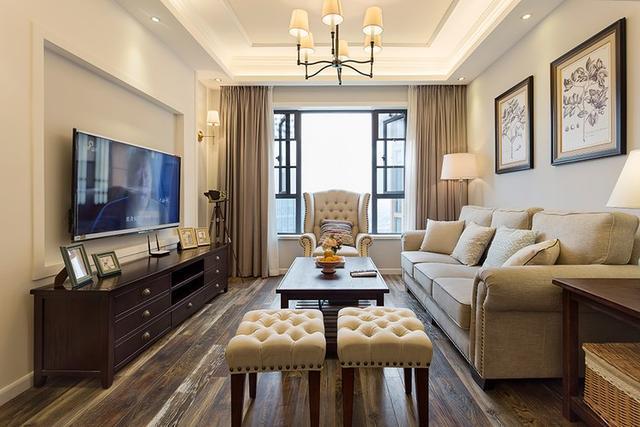 85㎡简约美式 电视墙造型简单而独特 真漂亮!