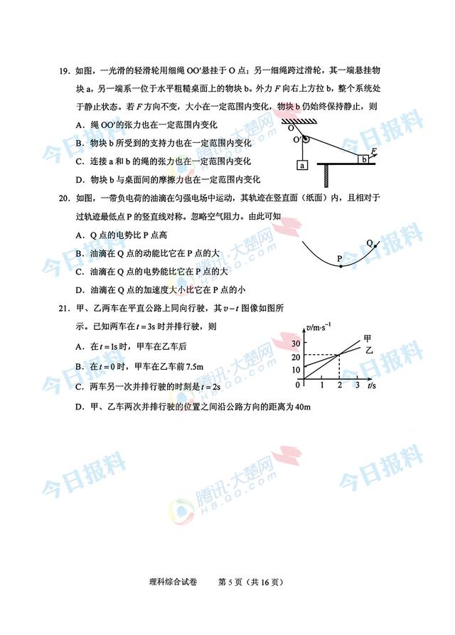 2016年湖北高考理科综合试卷及答案