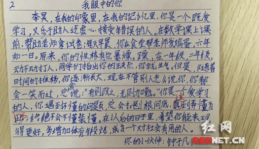 湖南小学生写期末评语走红网络 感动老师和家
