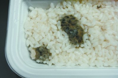 图为盒饭里发霉的大米.