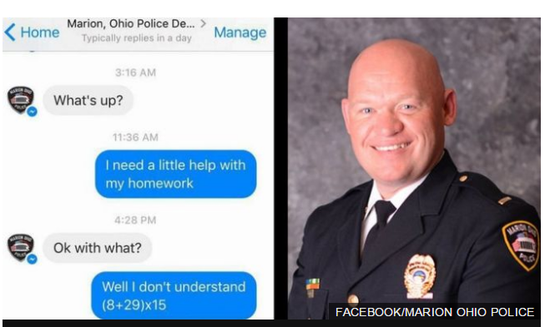 美国警察耐心为小朋友解答数学作业 获网友点