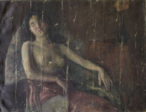 2012年中央美院在库房中发现了《半裸女像》（图1，修复前）