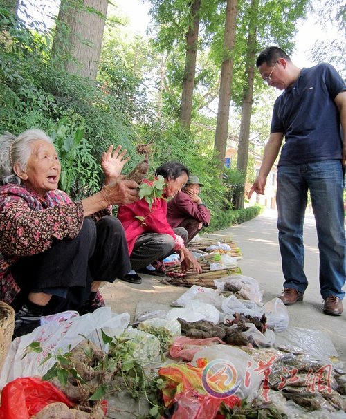 谷城村民摆摊出售自采药材 游客购买热情很高
