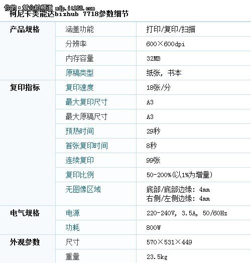 A3数码复合机柯尼卡美能达7718仅3300元