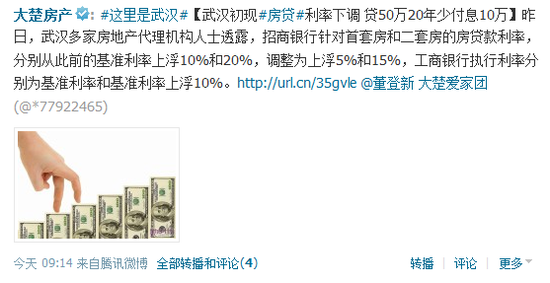 武汉初现房贷利率下调 贷50万20年少付息10万