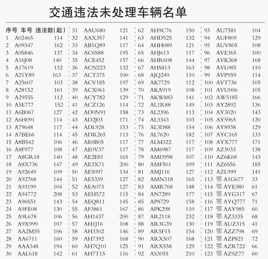 武汉交管公开追处123辆小车 违法记录均超百