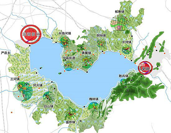 本次规划包括合肥市滨湖新区,巢湖市市区,肥东县长临河镇,肥西县三河