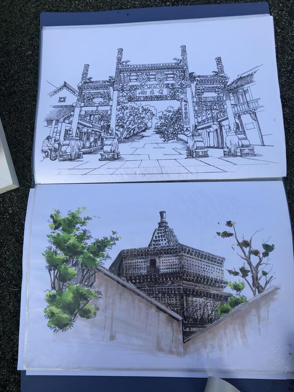 自学成才 大四男孩用钢笔画记录开封美景