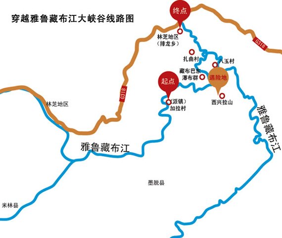 穿越雅鲁藏布江大峡谷路线图