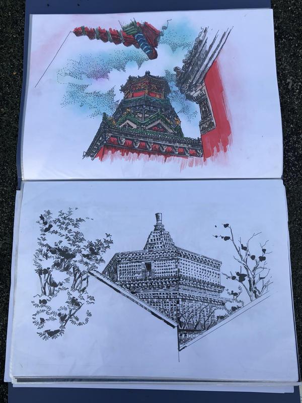 自学成才 大四男孩用钢笔画记录开封美景