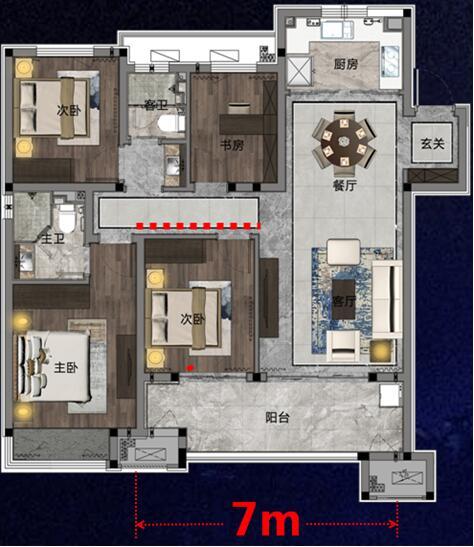 绿都洛阳府建面约135㎡四室两厅两卫户型图