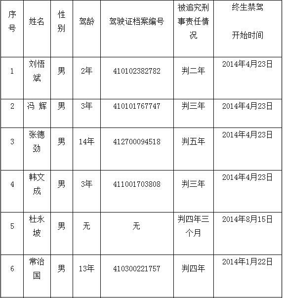 河南交警公布100人“終身禁駕名單” 含1名女性