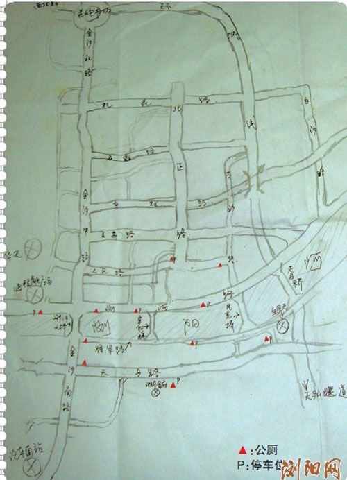 浏阳资深的哥手绘城市厕所地图方便司机