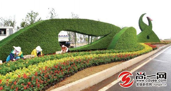 市园林局摆放花卉迎2015湖南国际旅游节