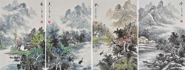 山水画四条屏 春夏秋冬山水四条屏作品赏析