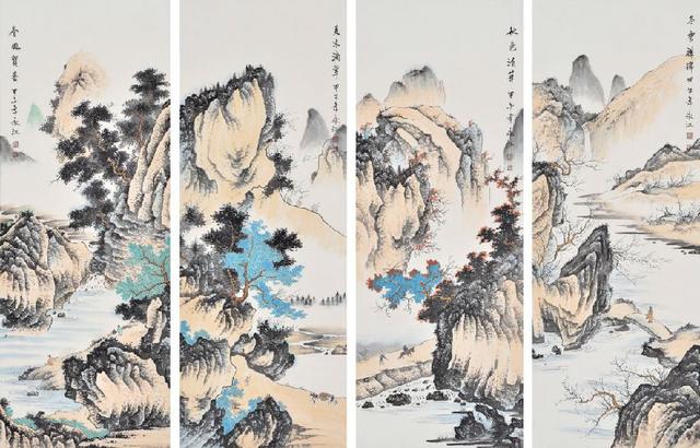 山水画四条屏 春夏秋冬山水四条屏作品赏析