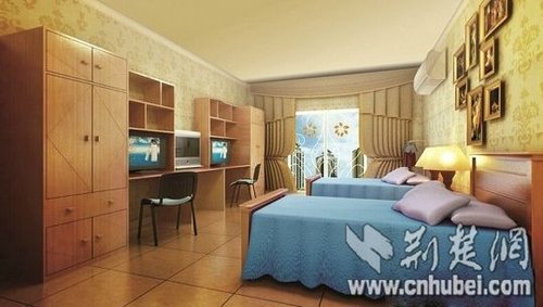 武汉高校现豪华寝室:面积45平带花园阳台(图)   记者在新学生宿舍现场