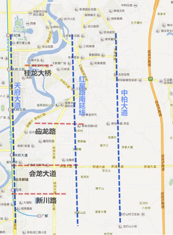 目前已经形成了非常完善的道路体系,纵向有天府大道,红星路南延线,中