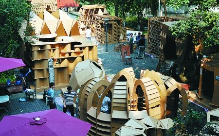 大学生8小时纸板搭建奇幻屋 能坐能卧可容8人