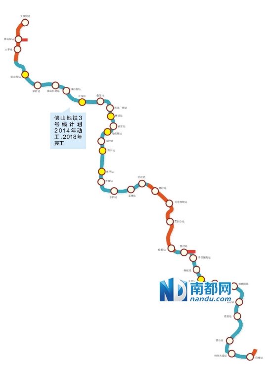 佛山地铁2号线一期计划年底启动