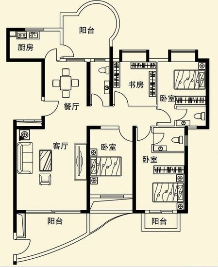 楼盘名:江门嘉悦名都 户型特点: 1,158平四房,四室三卫两厅,户型整体