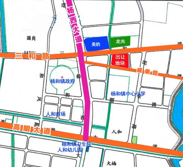 高明区杨和镇三和路南侧,杨西大道东侧,好年路西侧地块大致位置示意图