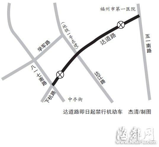 福州警方决定,即日起至施工结束,对达道路实行临时交