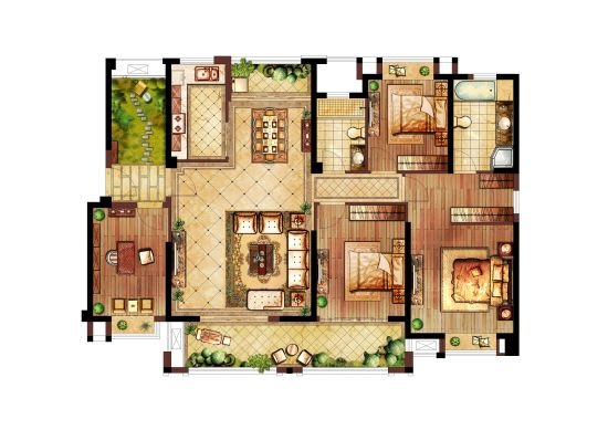 保利香槟国际加推120㎡四房两厅两卫户型