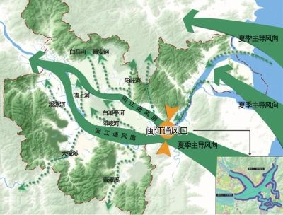 城市通风廊道规划图福州拟"引风入城",吹走雾霾等空气污染物.