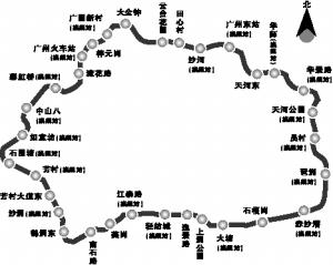 是广州地铁首条环线.图中站名均为暂定名.