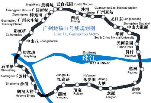广州南站至琶洲的快速联系,支持琶洲地区的发展,该线将与城际轨道交通