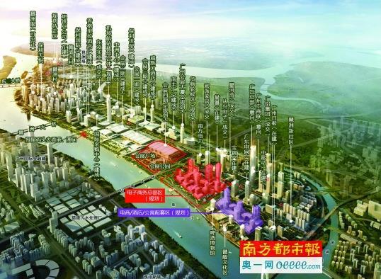 广州市珠江南岸的琶洲区块建设及规划示意图.