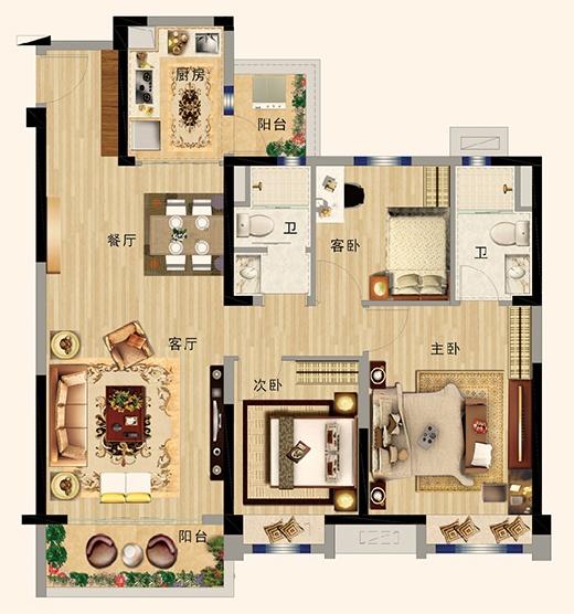 140平米4房2厅2卫户型(户型图)