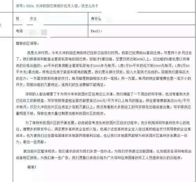 深圳村民分到66套回迁房 租不出去求助政府