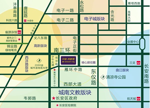 北距绕城高速,南临雁环路,东面临近电子正街延伸段,西临规划路.