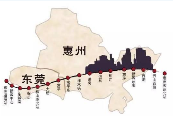 莞惠城际轨道是从东莞道滘至惠州小金口的城际运