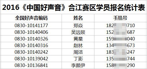 2016《中国好声音》合江赛区报名第二波名单