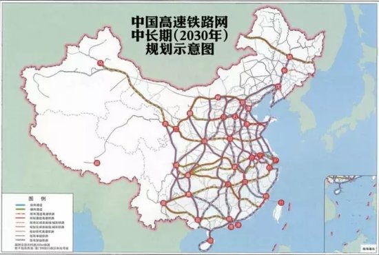 △ 中国高铁路网中长期规划示意图